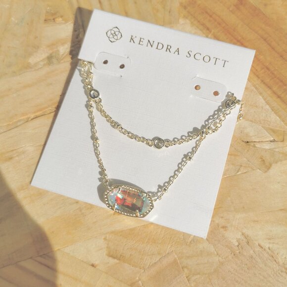 NEW Kendra Scott Elisa Dichroic Glass Necklace Gold - Picture 2 of 4
